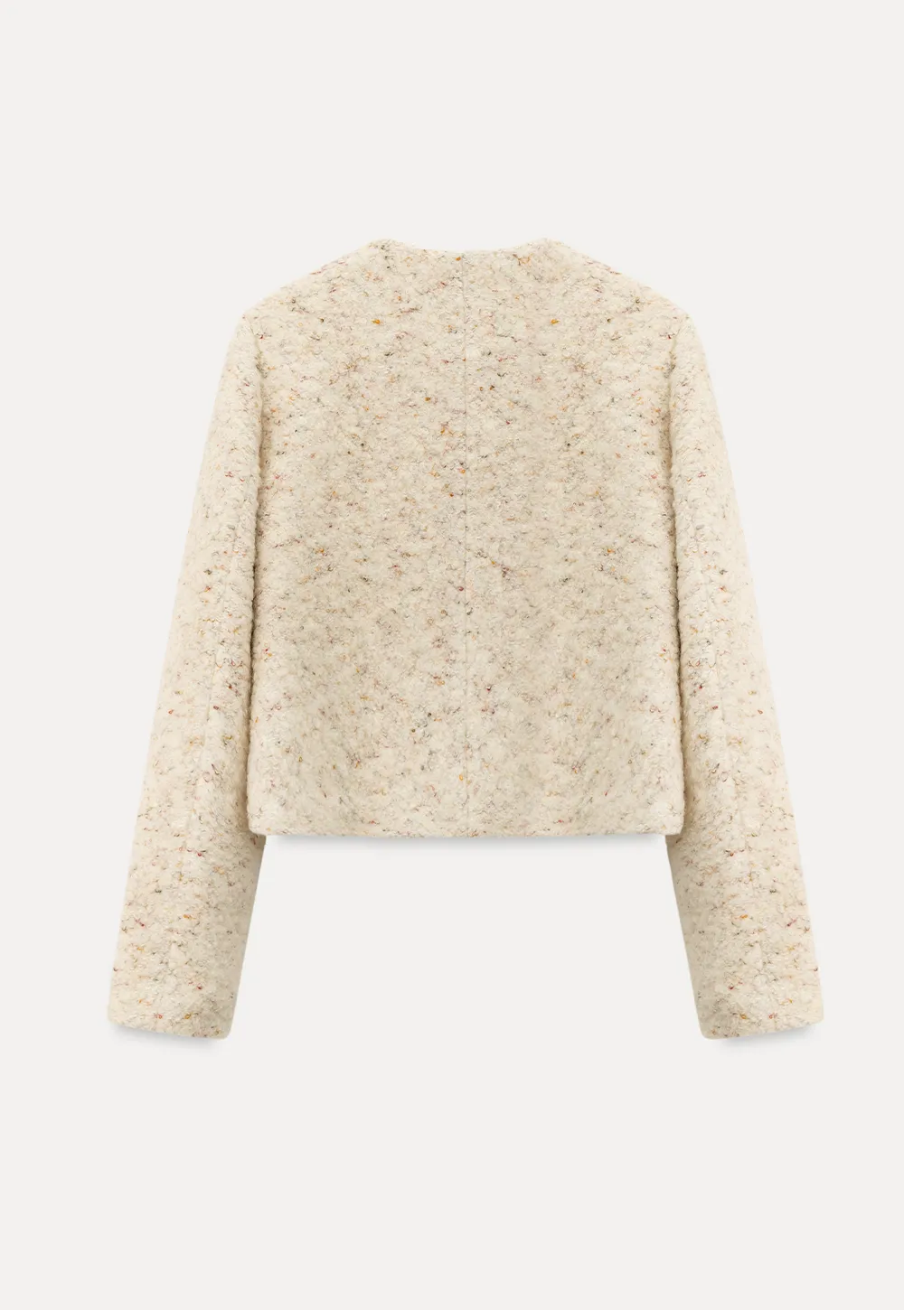 Textured Short Jacket with Long Sleeves and Round Neck