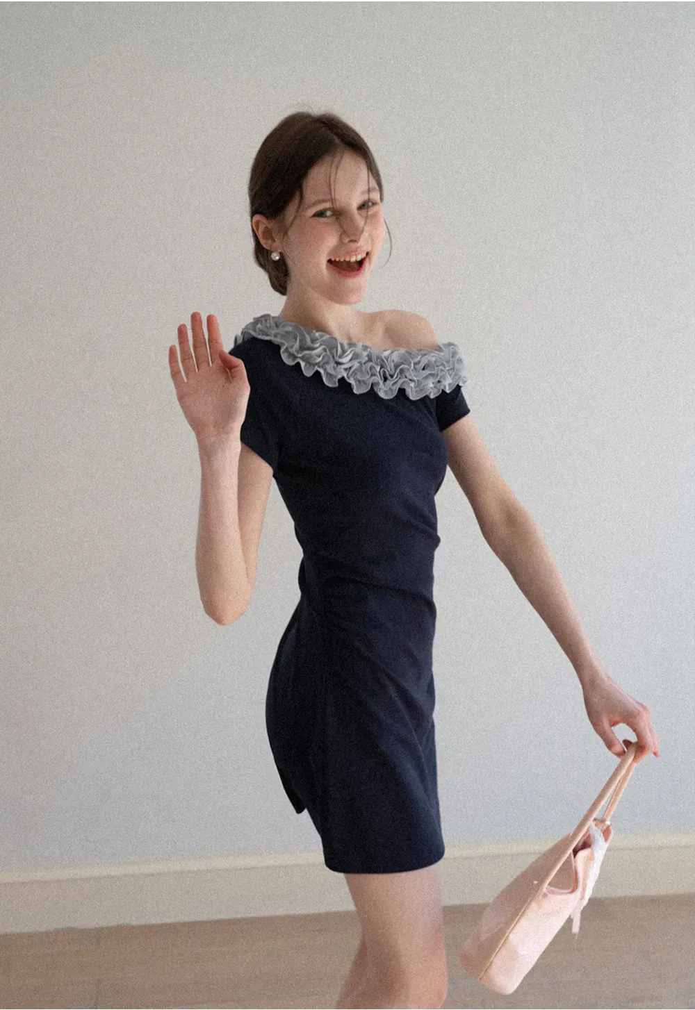 Short Sleeve Dress with Ruffled Off Shoulder Detail