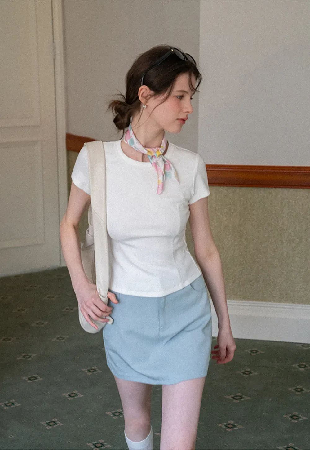 A-line mini skirt with front zipper and belt loops