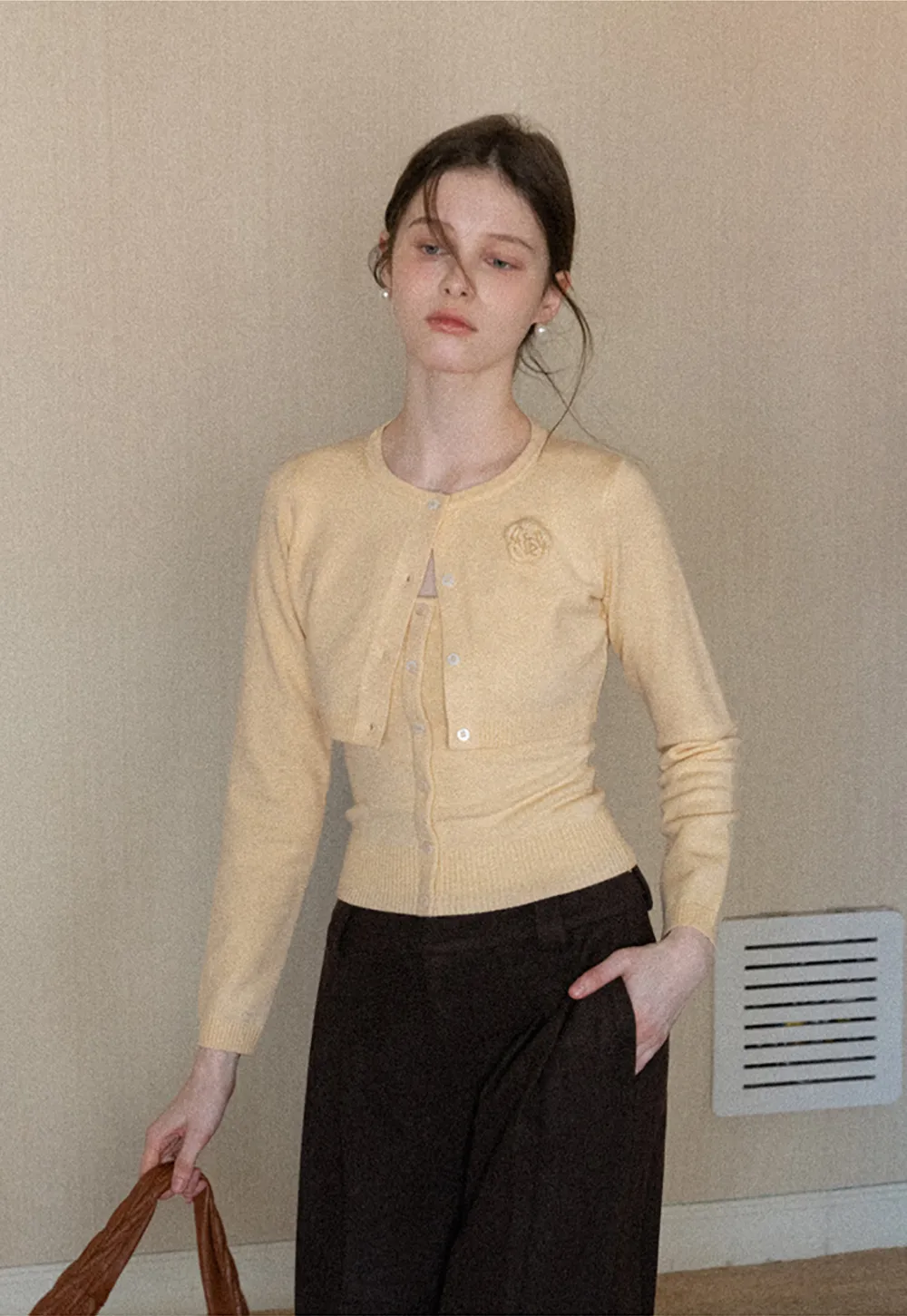 Elegant Knit Cardigan with Button Detail and Tank Top Set