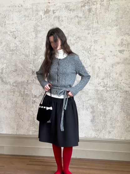 Cable Knit Cardigan with Tie-Front Detail