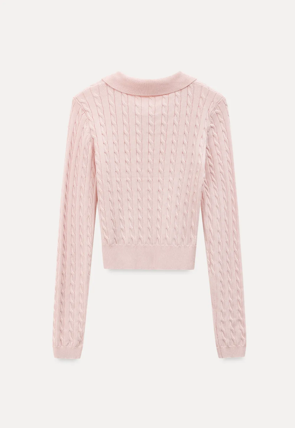 Cable Knit Long Sleeve Polo Neck Cropped Sweater