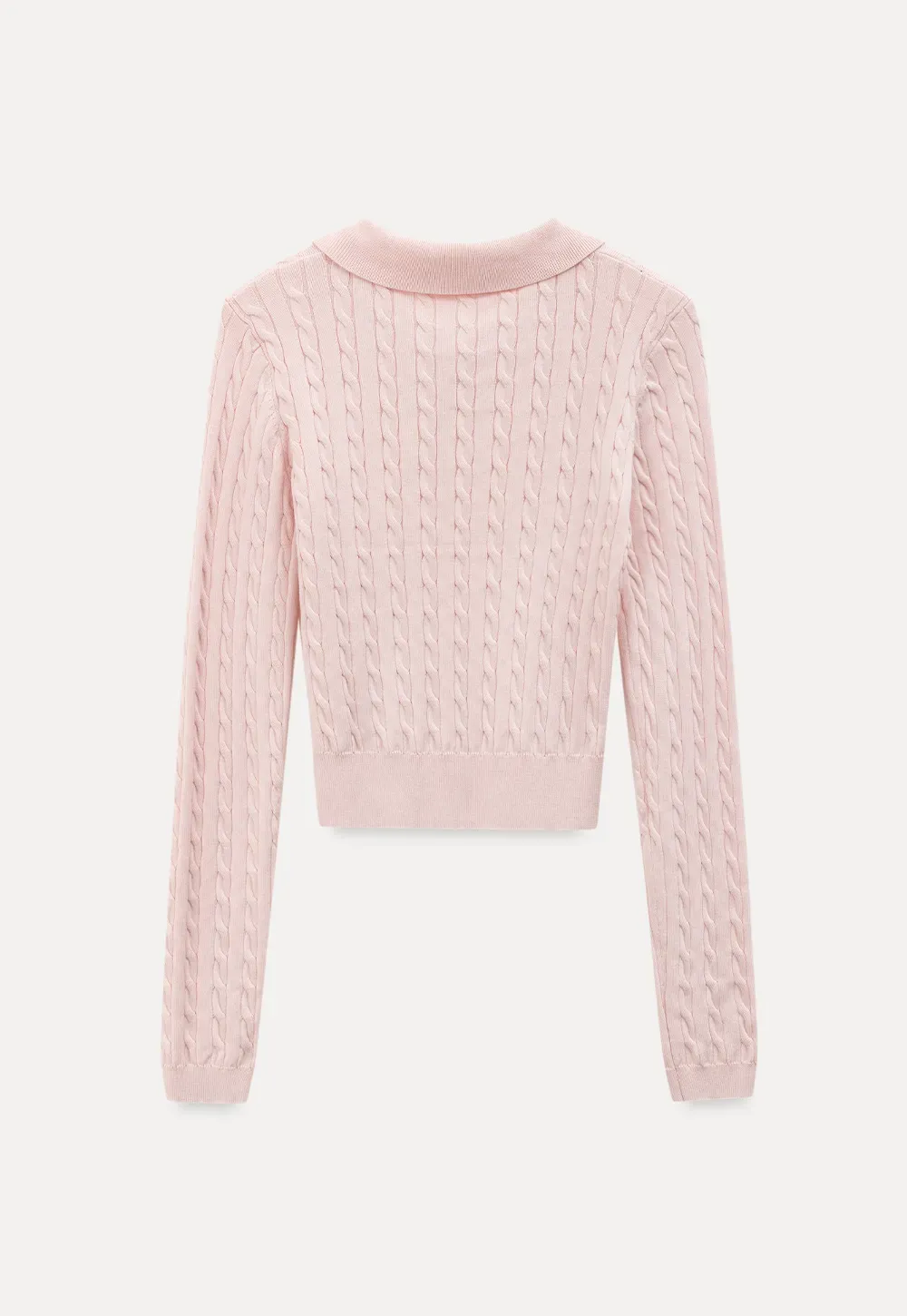 Cable Knit Long Sleeve Polo Neck Cropped Sweater