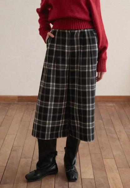 Plaid Wide Leg Pants Culottes Women's Trousers