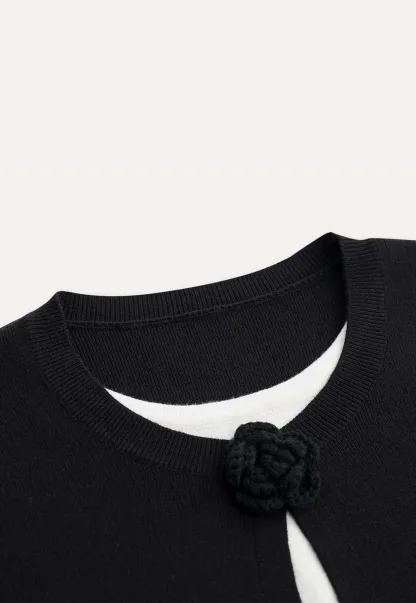 Women Knit Cardigan with Flower Button Vintage Style