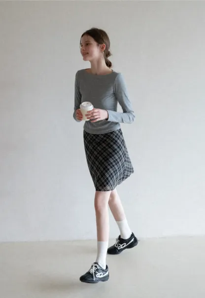 Plaid Skirt with Flowy Hem Design