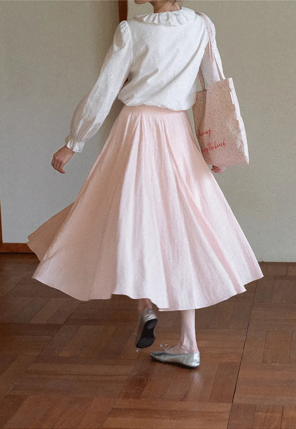 Flowy Pleated Midi Skirt with Drawstring Waist