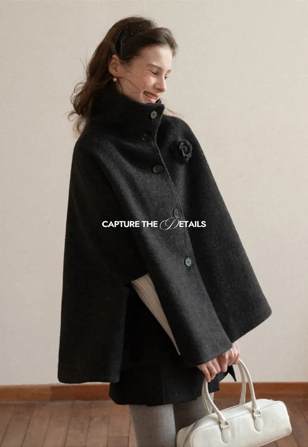 Wool Cape with High Neck Design