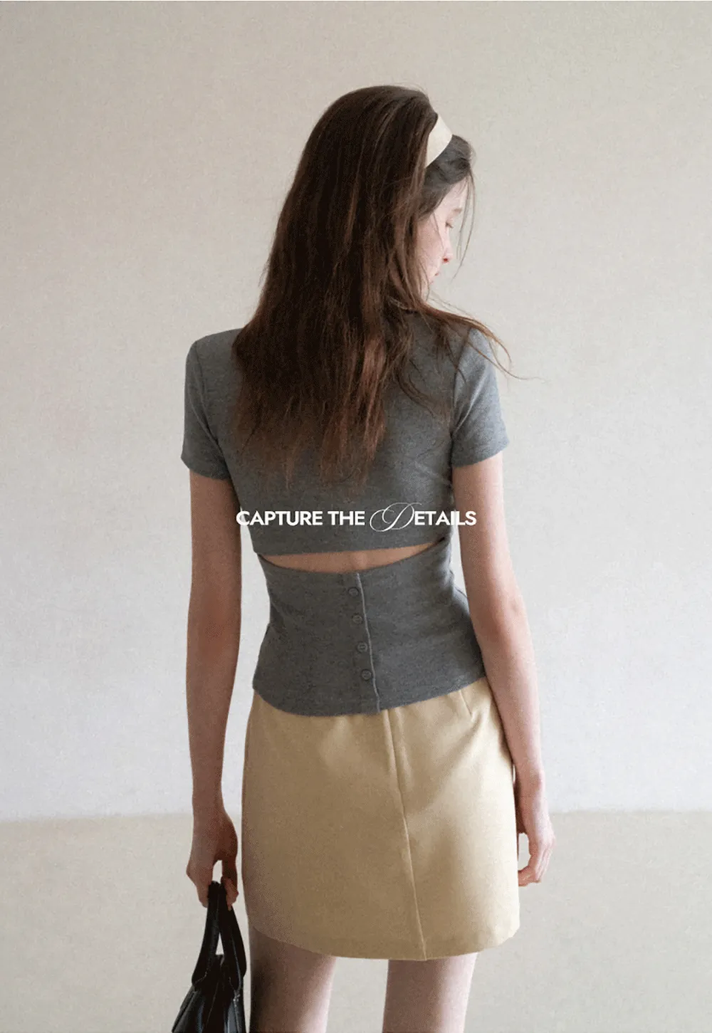 Short Sleeve Crop Top with Back Buttons