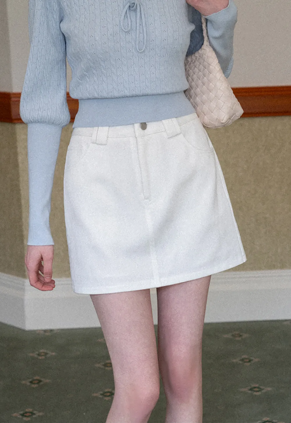 A-line mini skirt with front zipper and belt loops