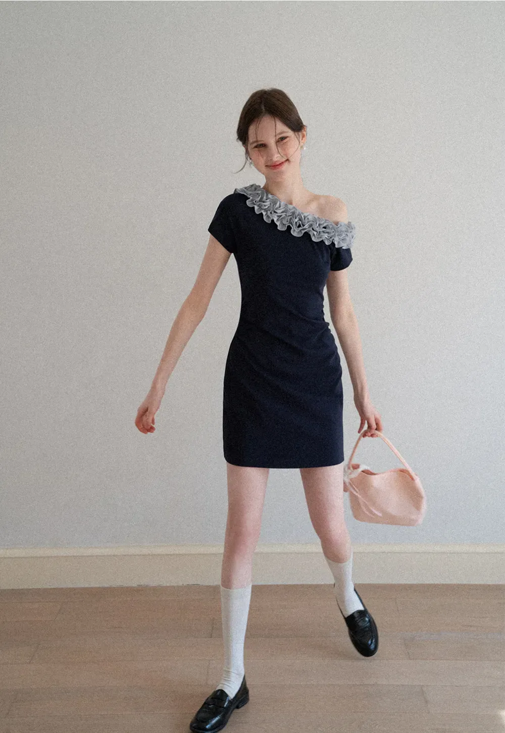 Short Sleeve Dress with Ruffled Off Shoulder Detail