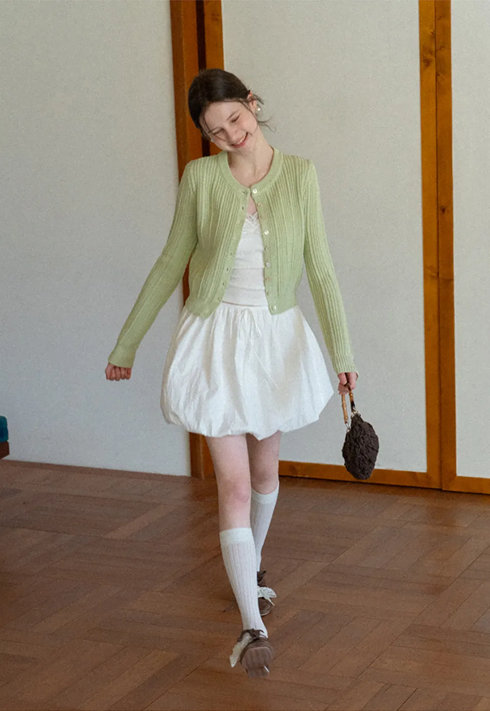 Ribbed Knit Cardigan with Button Closure