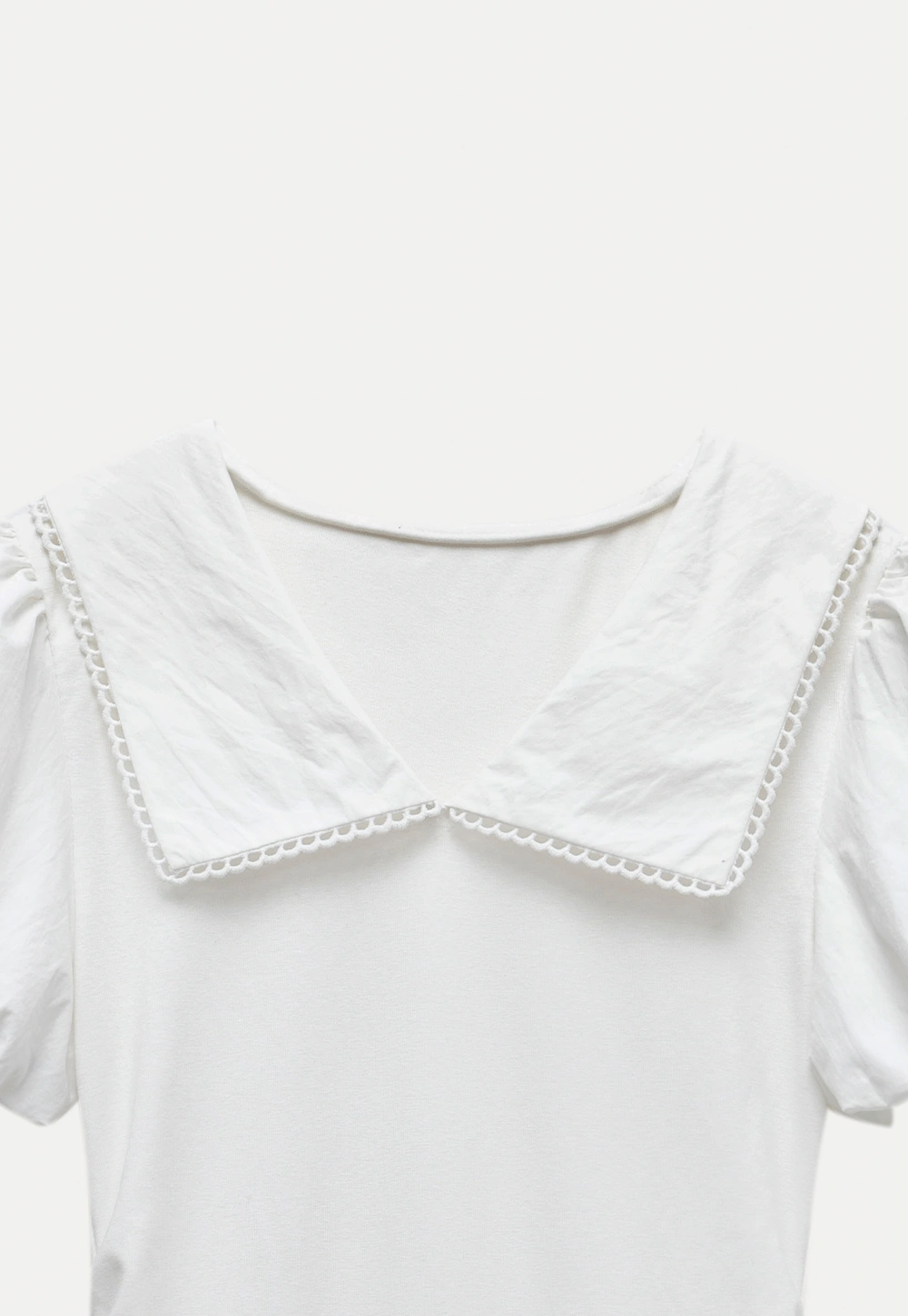 French V-Neck Puff Sleeve White Dress