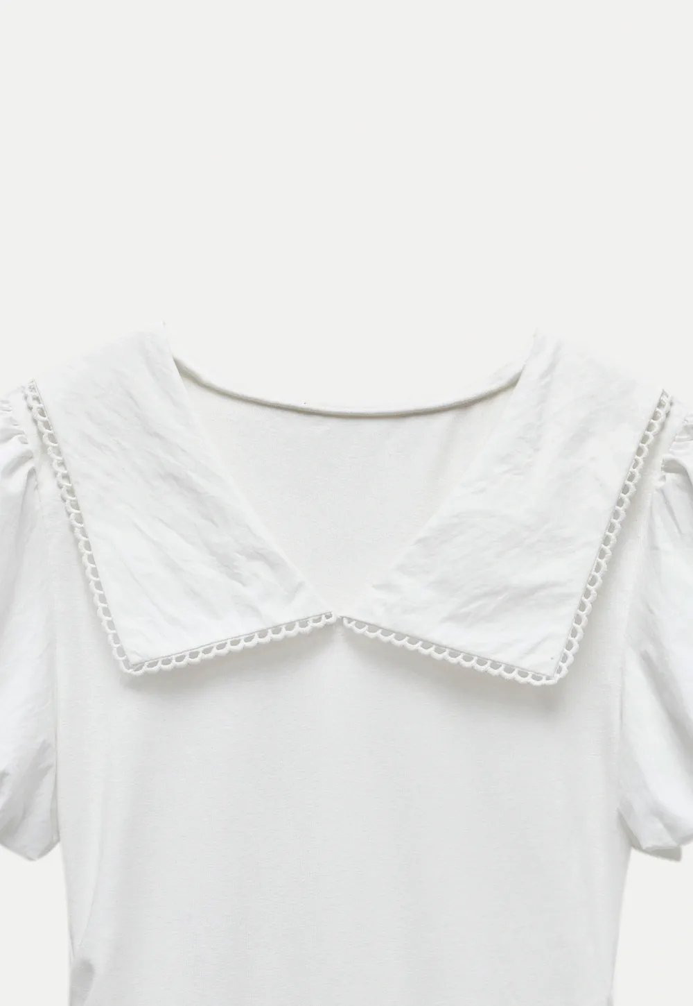 French V-Neck Puff Sleeve White Dress