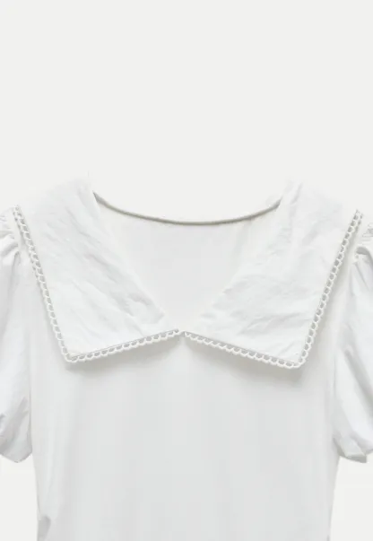 French V-Neck Puff Sleeve White Dress