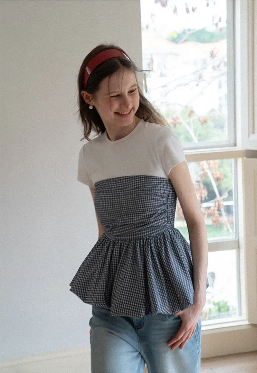 Smocked Waist Checkered Tank Top