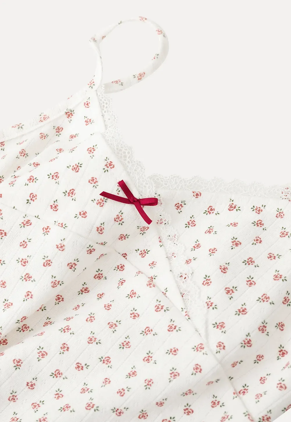 Floral Print Lace Trim V Neck Short Top