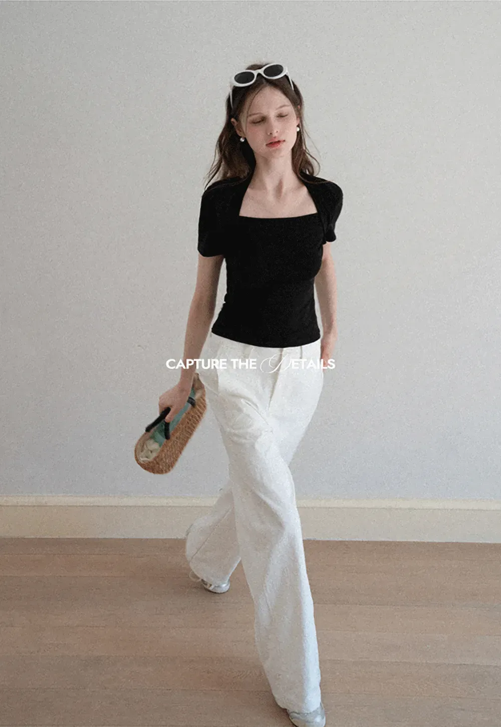 Square neck short sleeve fitted top