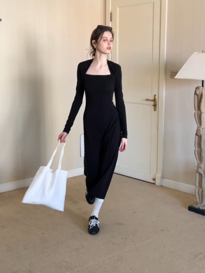 Elegant Square Neck Long Sleeve Dress