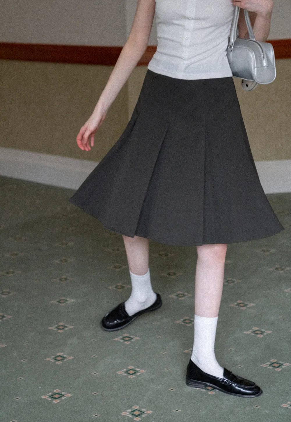 Pleated A-line Skirt with Waistband