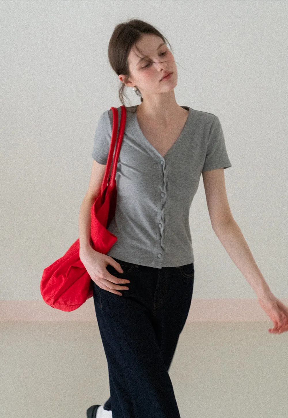 Wide leg cropped denim pants with contrast stitching