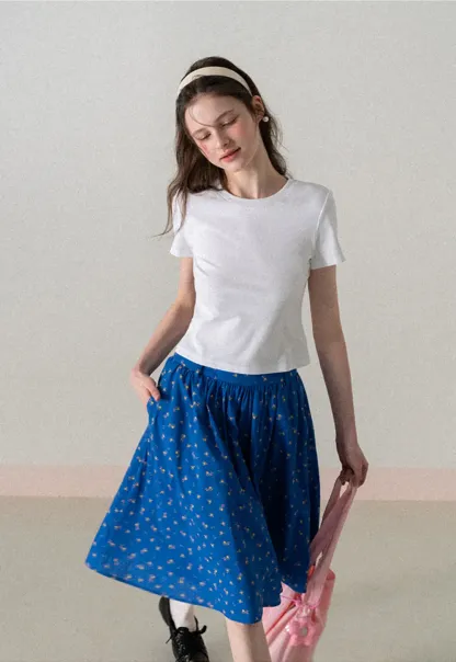 Short Sleeve Crew Neck T Shirt with Sheer Scarf Detail