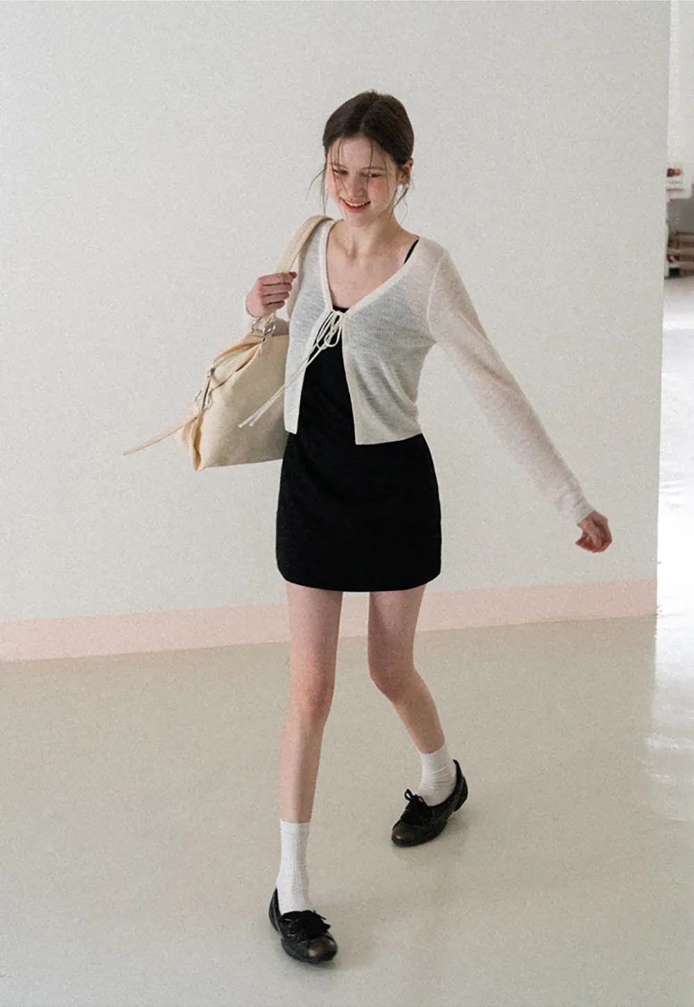 V Neck Long Sleeve Knit Cardigan with Front Tie