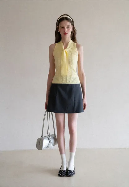 Knit Sleeveless Top with Front Bow Detail