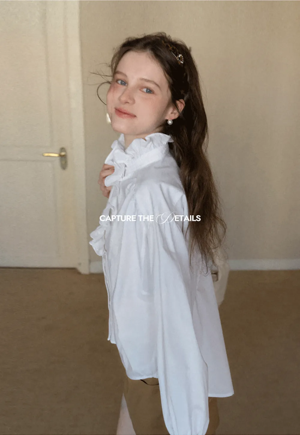 Elegant Ruffled Collar Blouse with Flared Cuffs