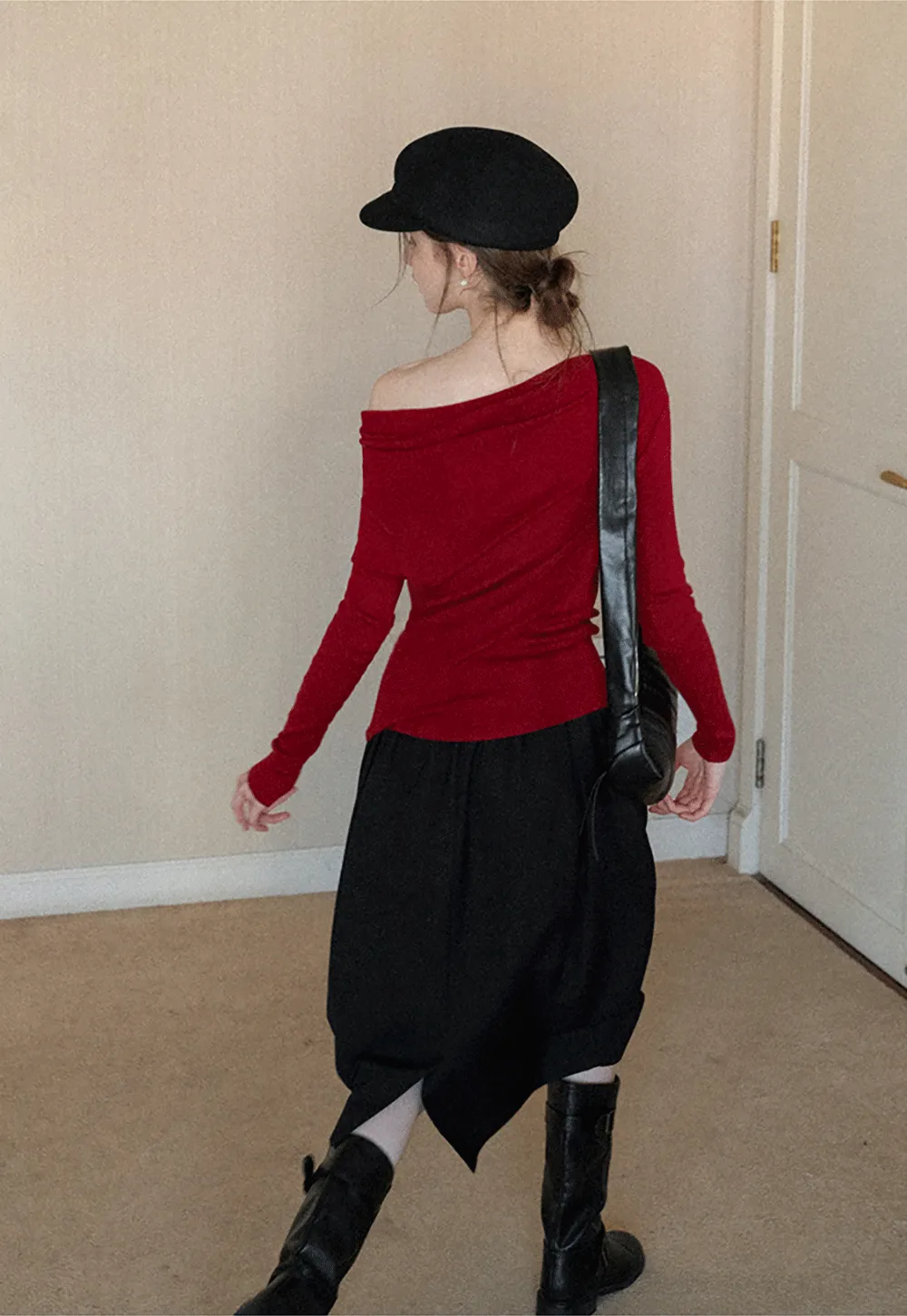 Elegant Off Shoulder Knit Top with Asymmetrical Design