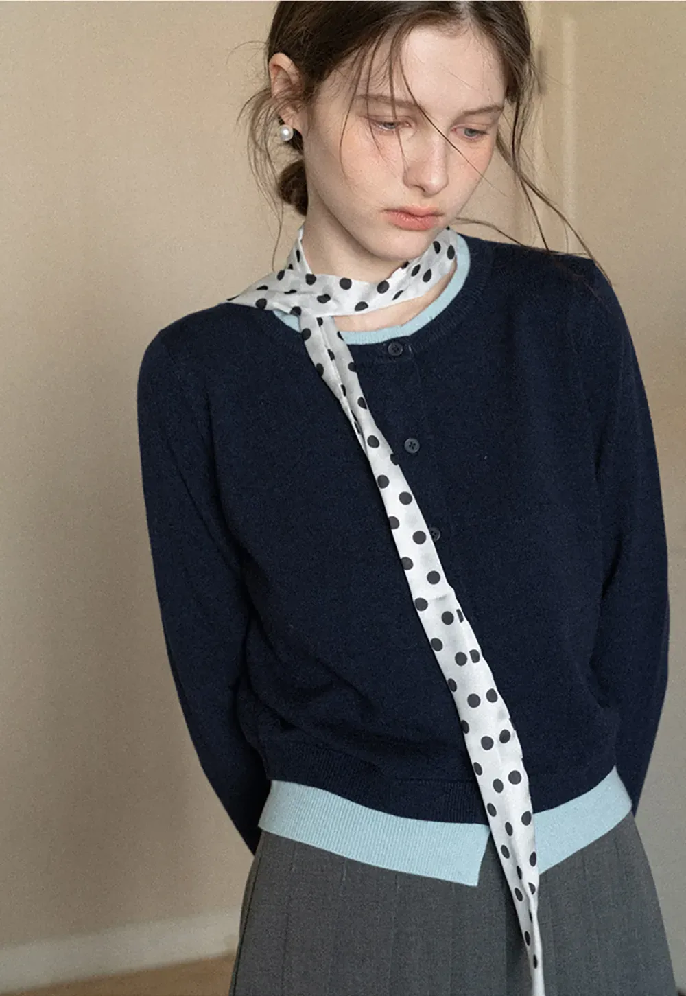 Elegant Round Neck Knit Sweater with Button Detail