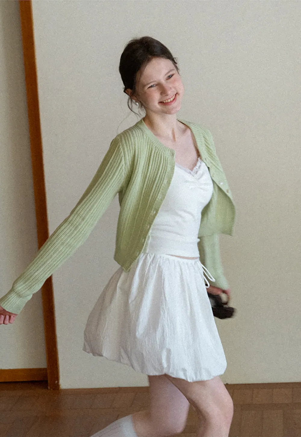 Ribbed Knit Cardigan with Button Closure