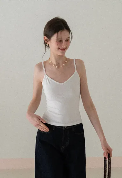 V neck thin strap fitted tank top