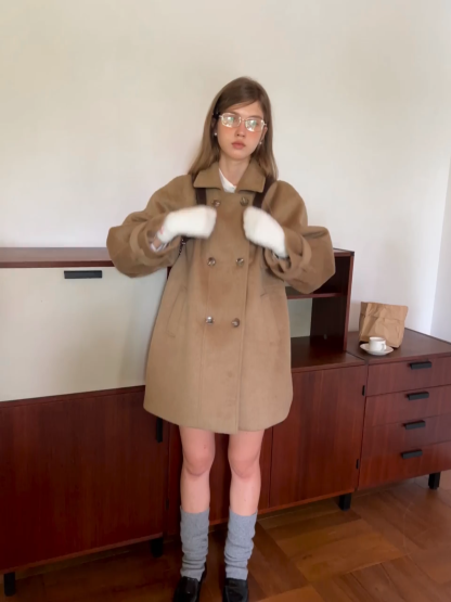 Elegant Double-Breasted Trench Style Wool Coat