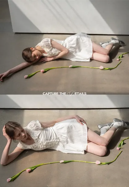 Ruffled V Neck Short Sleeve A Line Dress