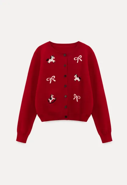 Woolen knit sweater with horse and bow motifs