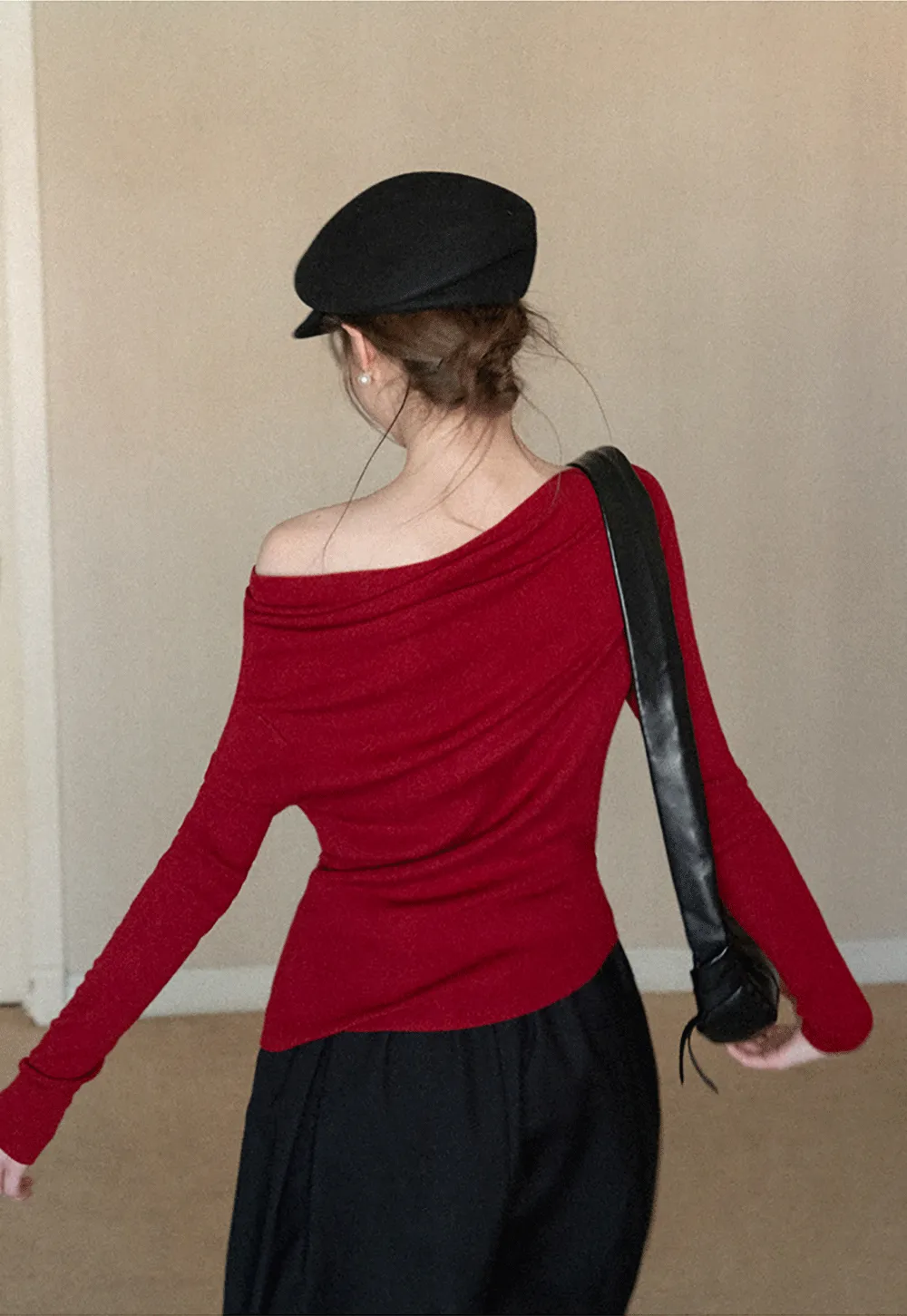 Elegant Off Shoulder Knit Top with Asymmetrical Design