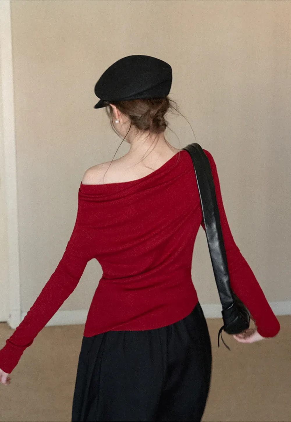 Elegant Off Shoulder Knit Top with Asymmetrical Design