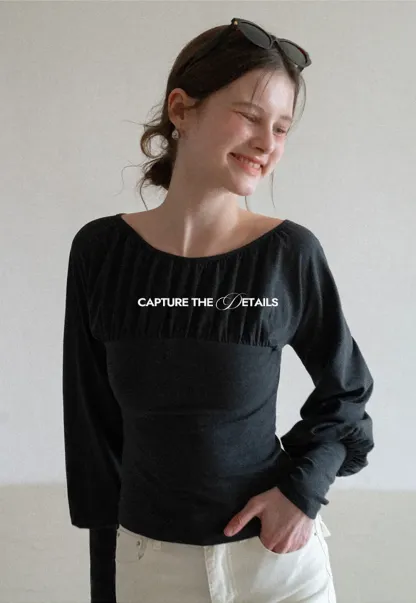 V neck long sleeve top with ruched detail