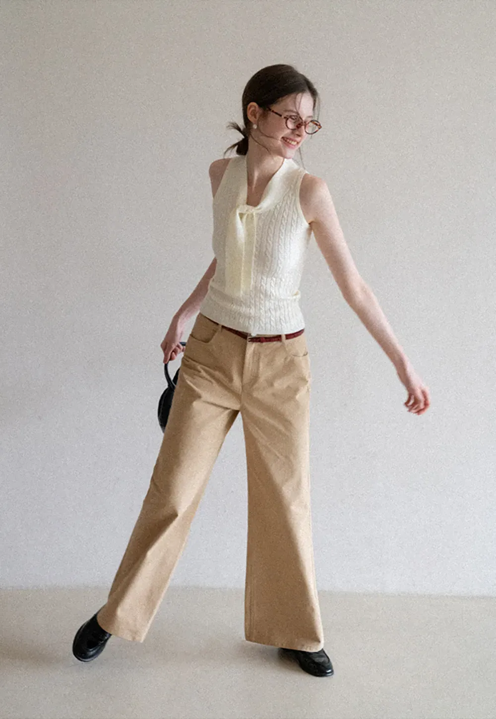 Knit Sleeveless Top with Front Bow Detail