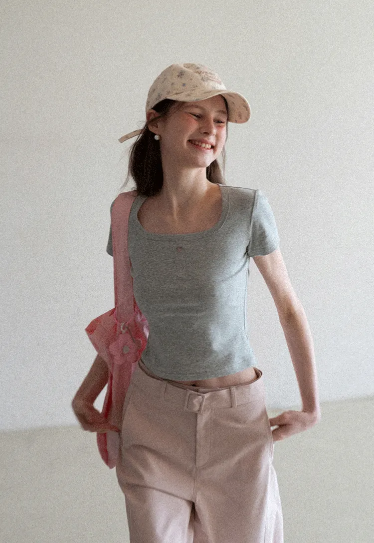 Short Sleeve Crop Top with Square Neckline