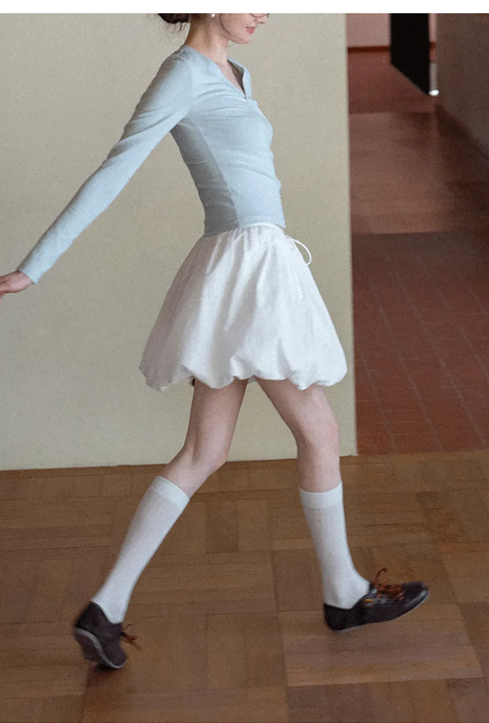 Puffed skirt with drawstring waist