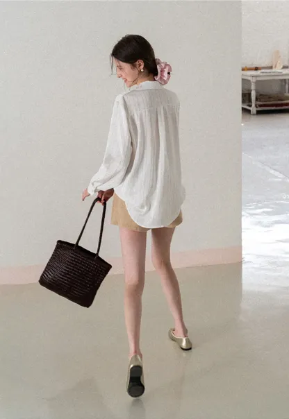 Long Sleeve Button Down Shirt with Vertical Stripes