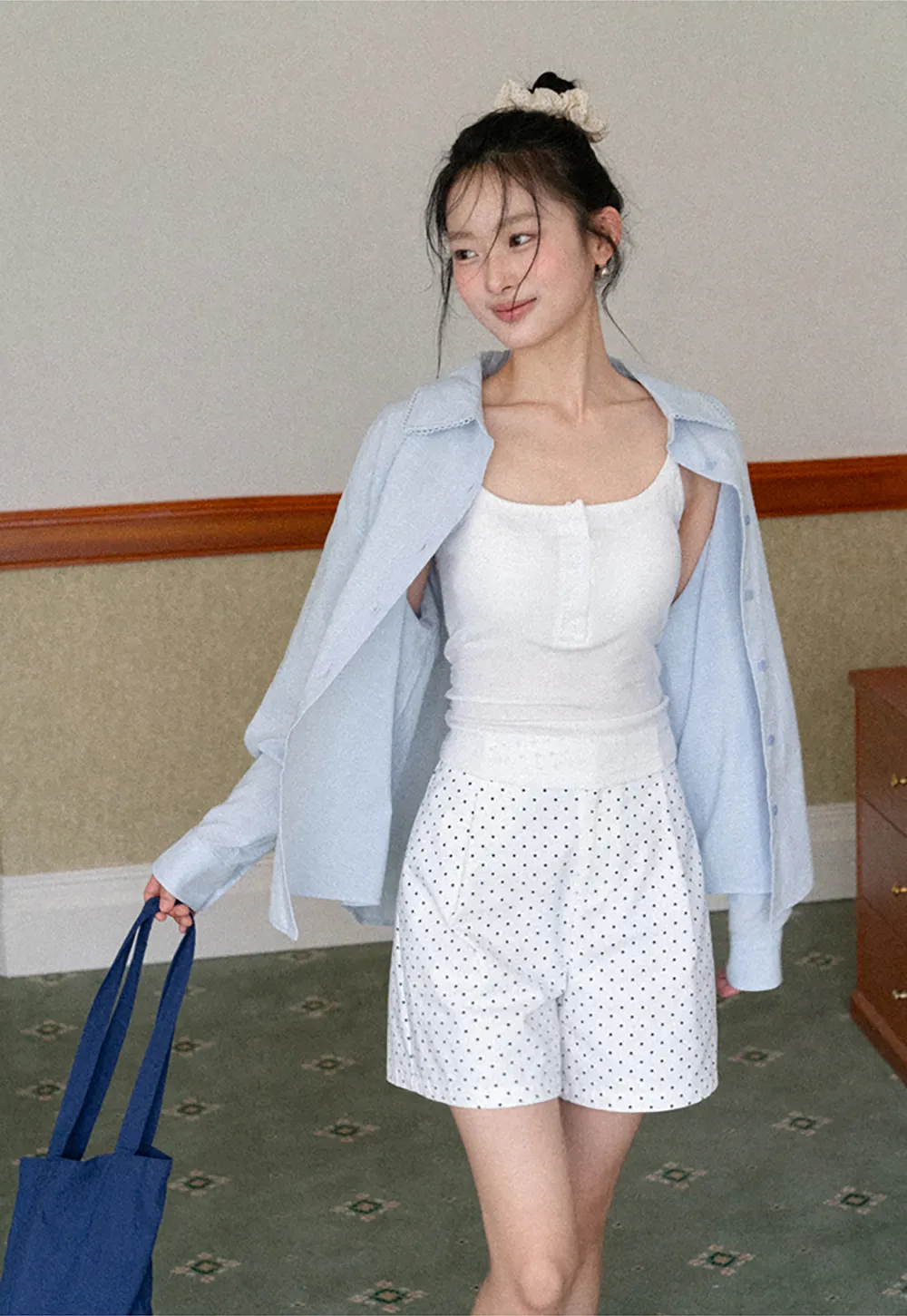 Lightweight long sleeve button front shirt with lace trim