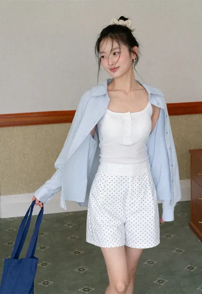 Lightweight long sleeve button front shirt with lace trim