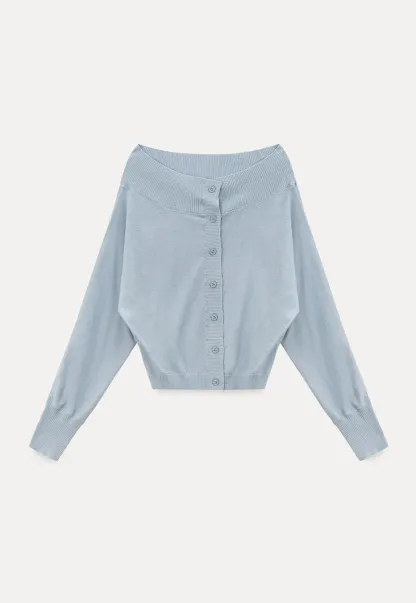 Off Shoulder Knit Cardigan with Button Front