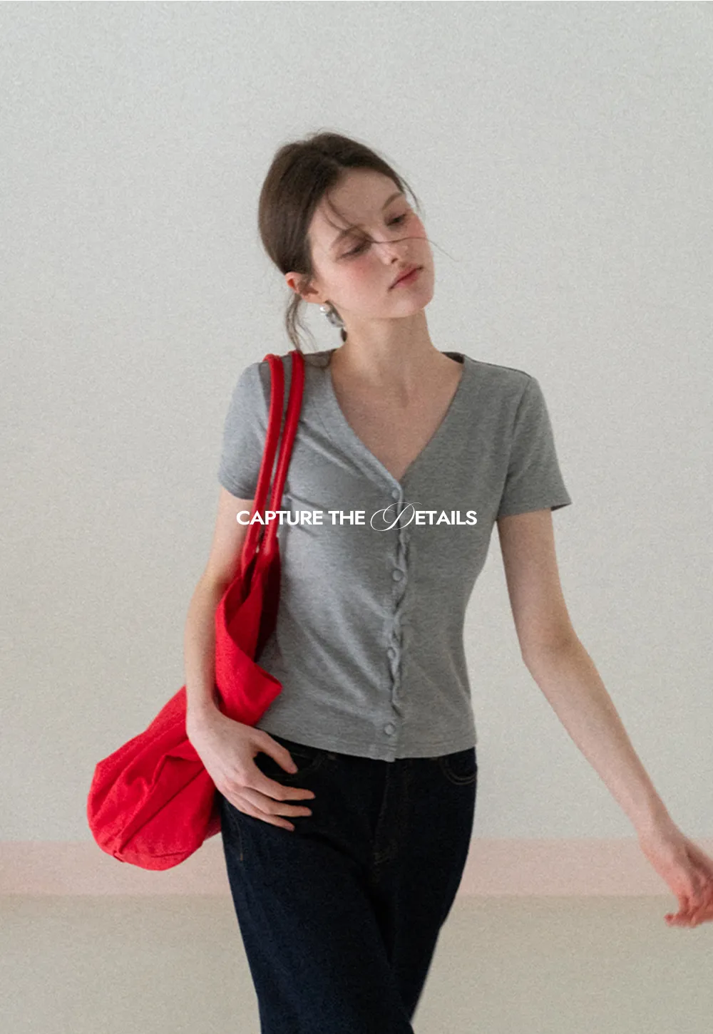 V neck short sleeve button front top