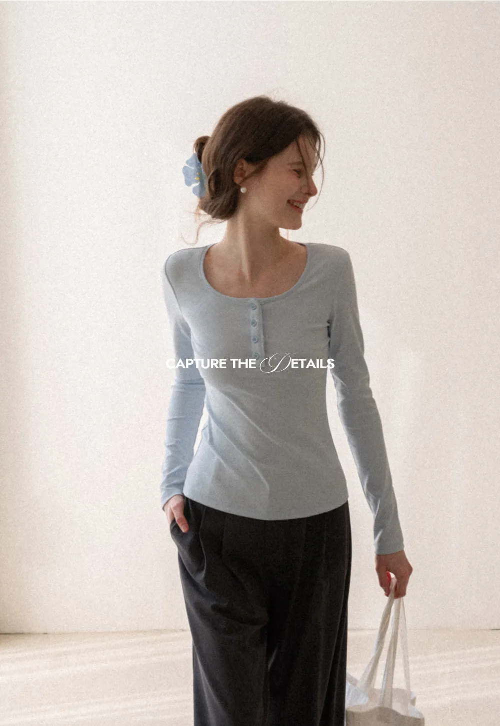 Long sleeve henley top with front buttons