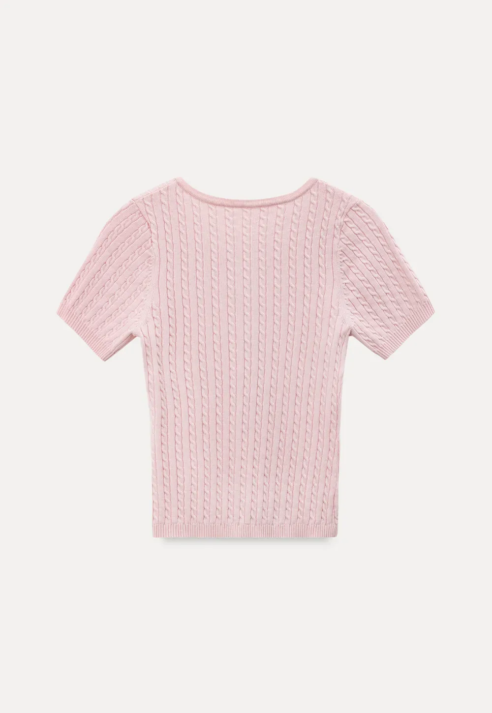 Cable Knit Short Sleeve V Neck Sweater