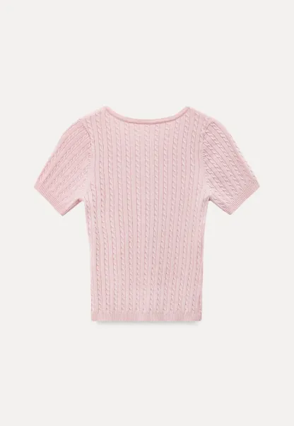 Cable Knit Short Sleeve V Neck Sweater